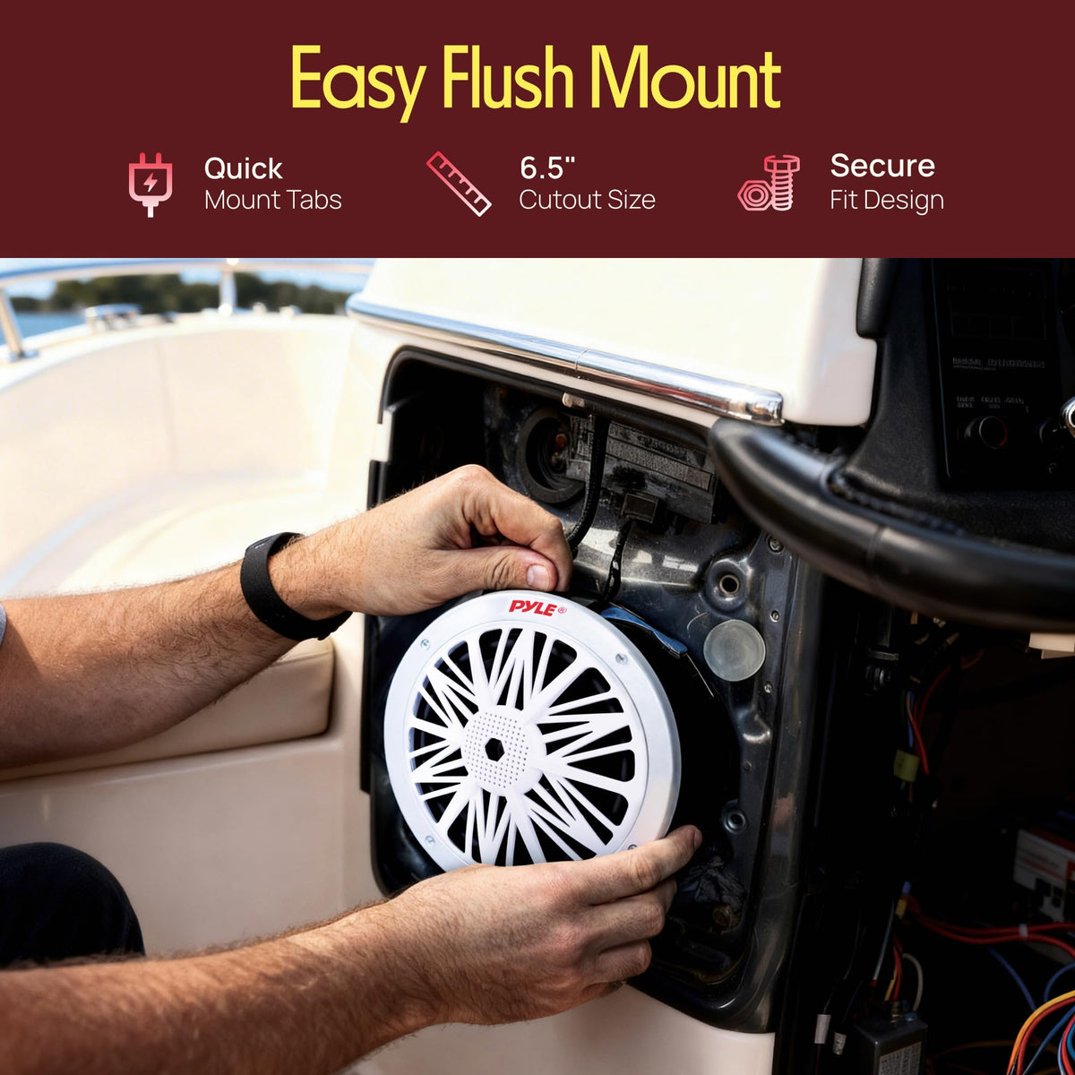 Pyle speakers installed on boat bow delivering outdoor stereo sound