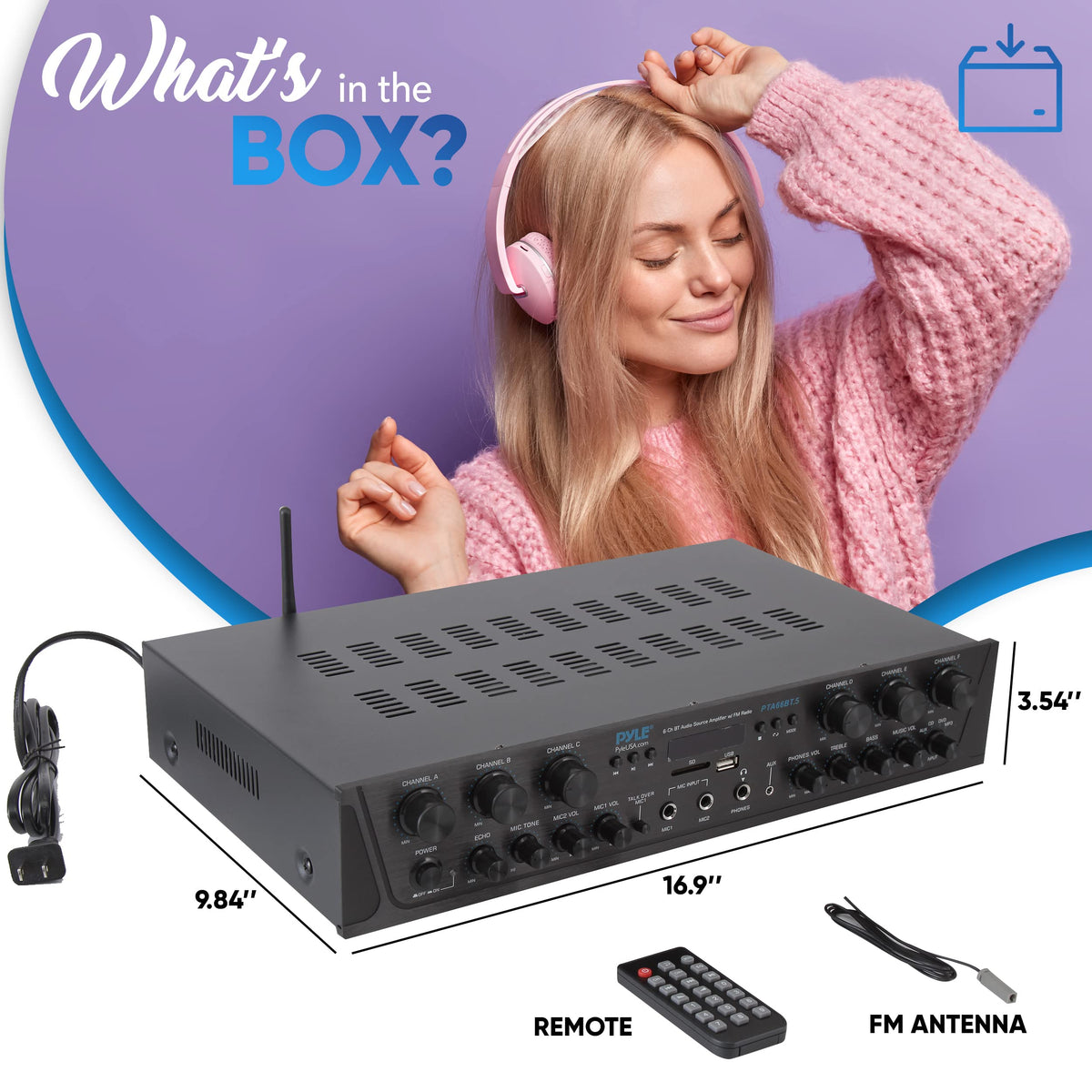 Pyle karaoke-ready setup featuring mic inputs and talk-over for clear vocals.