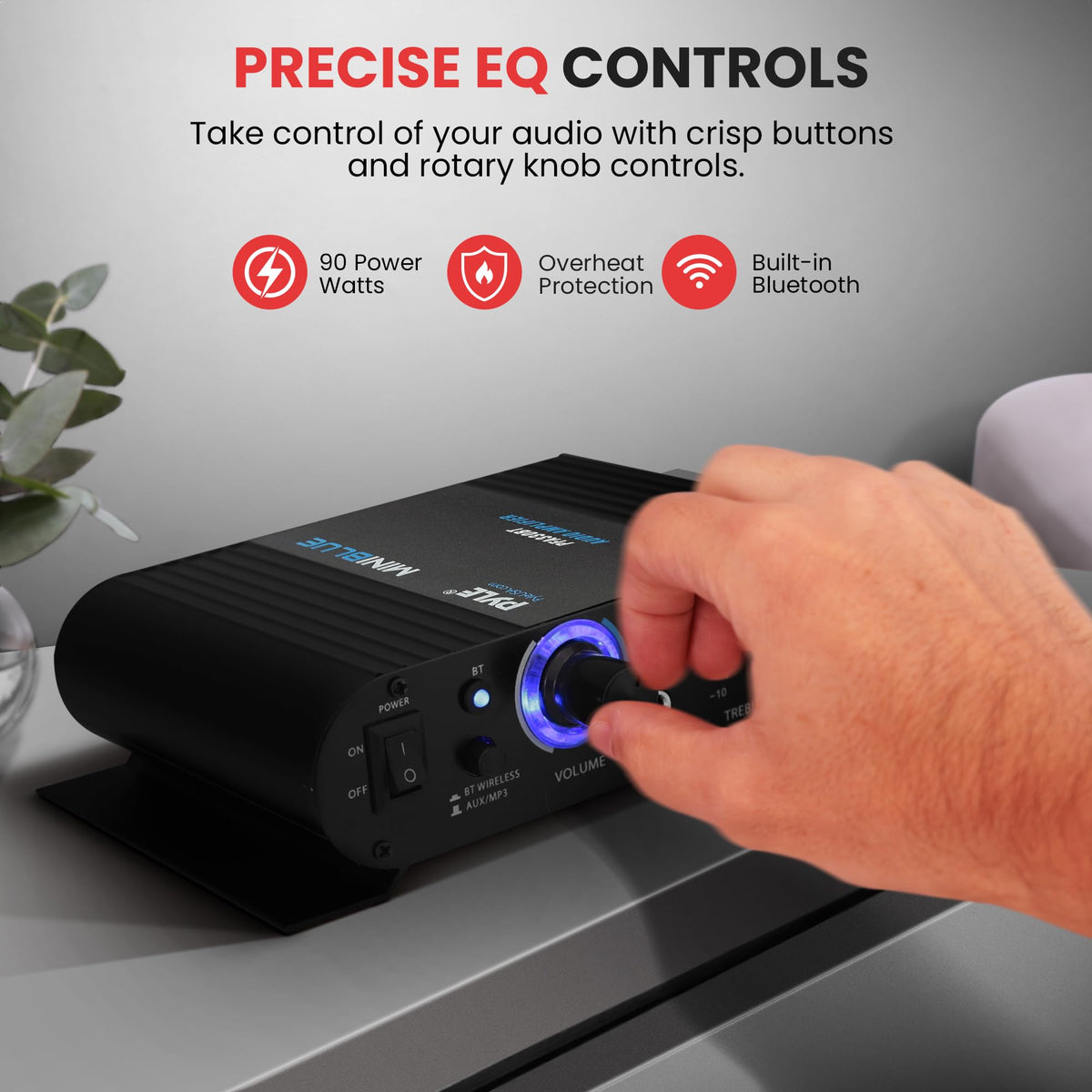 Pyle LED volume knob illuminated for clear level feedback and control