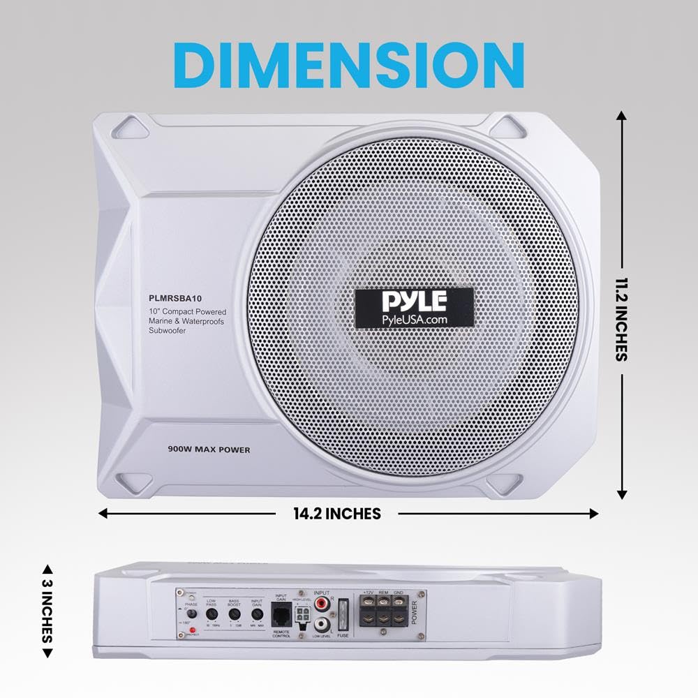 Pyle low-profile subwoofer under-seat fits discreetly for immersive bass on boats.