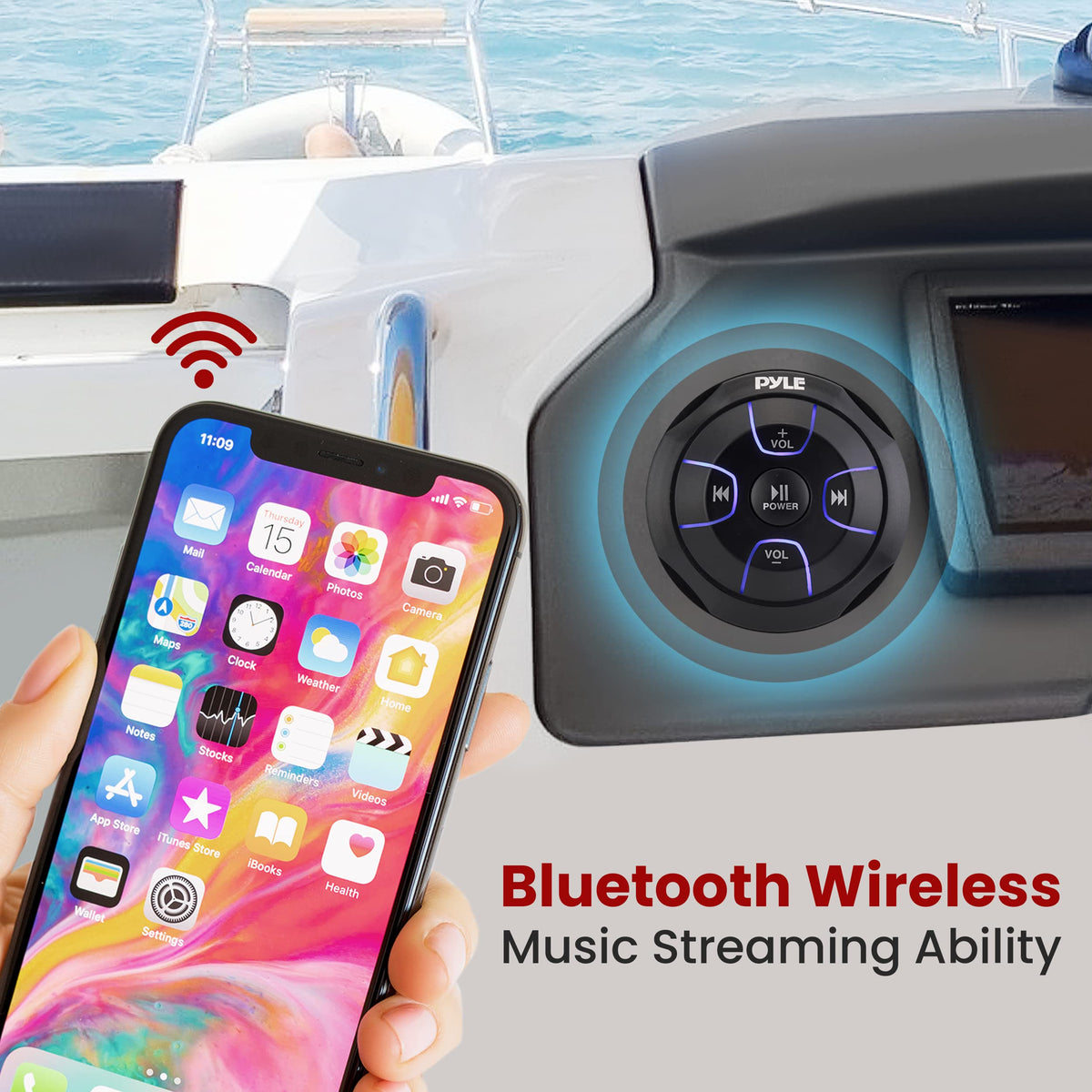 Pyle marine grade Bluetooth flush-mount controller installed for convenient remote control