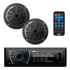 Pyle marine headunit display shows track info for easy music identification.