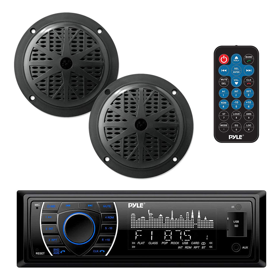 Pyle marine headunit display shows track info for easy music identification.