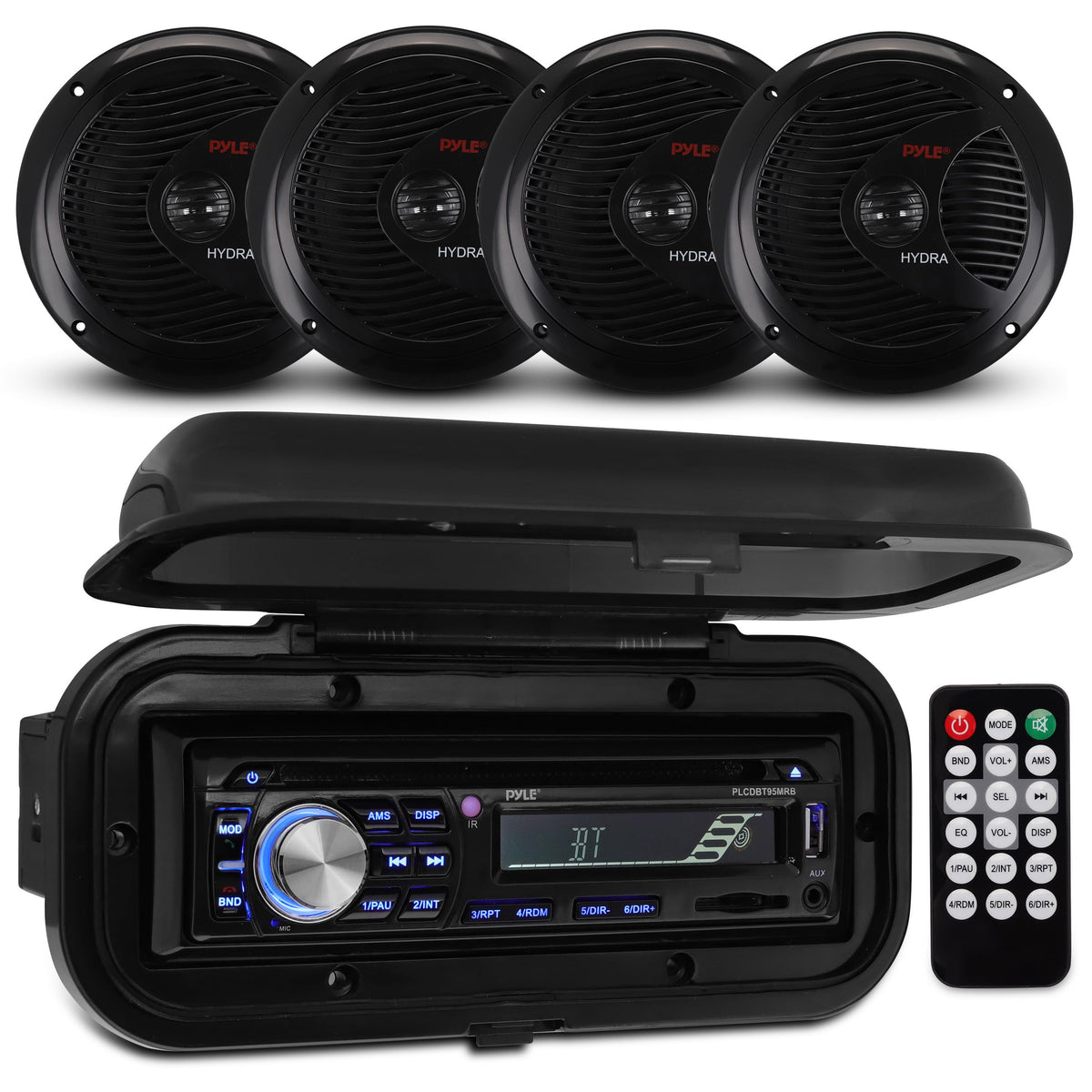 Pyle marine stereo receiver in-dash unit ready for boat installation