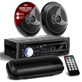 Pyle marine stereo receiver front panel with illuminated controls for easy navigation.