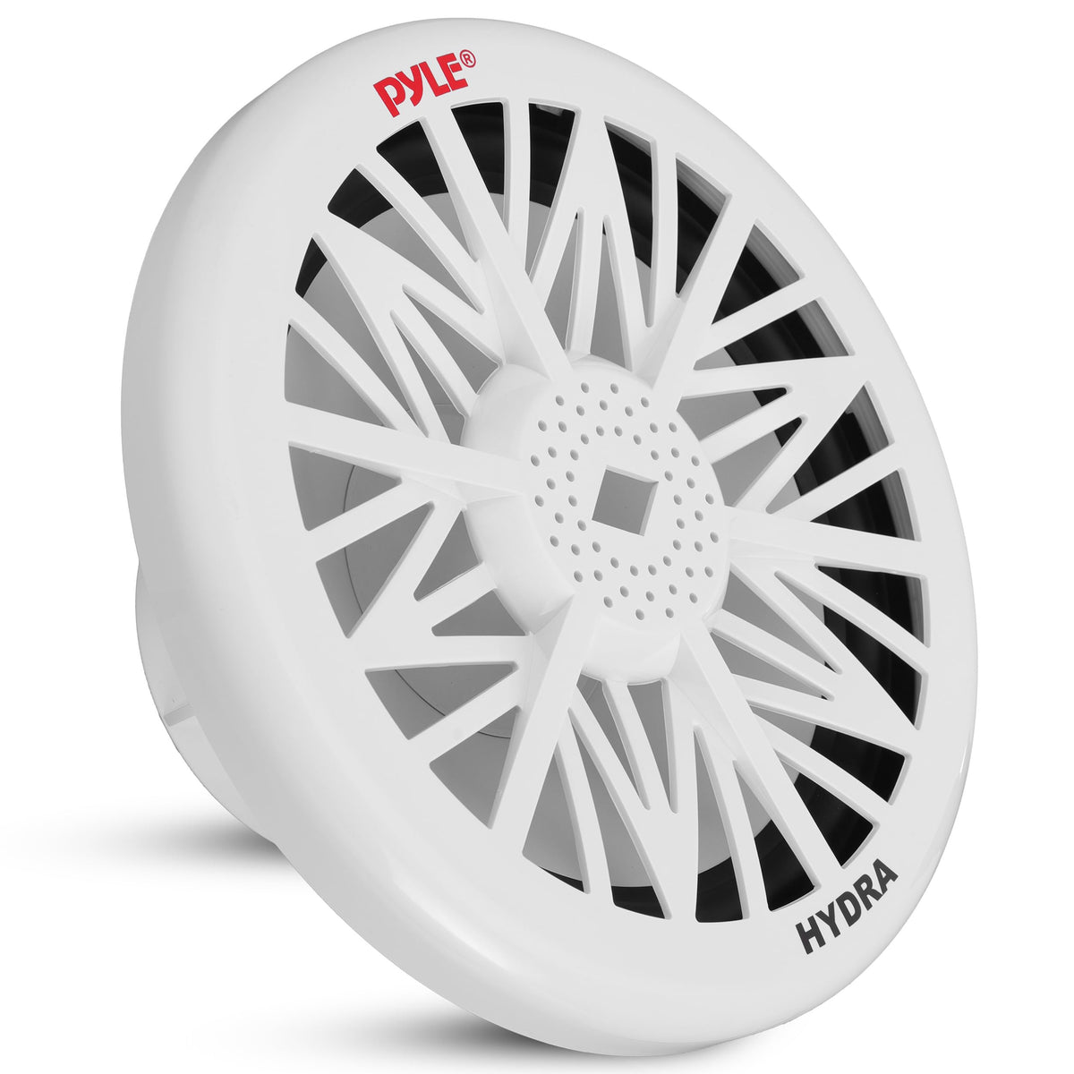 Pyle 12-inch marine subwoofer front view delivers deeper bass for on-deck listening.
