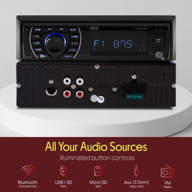 Pyle USB SD readers and AUX input for versatile music sources on deck.