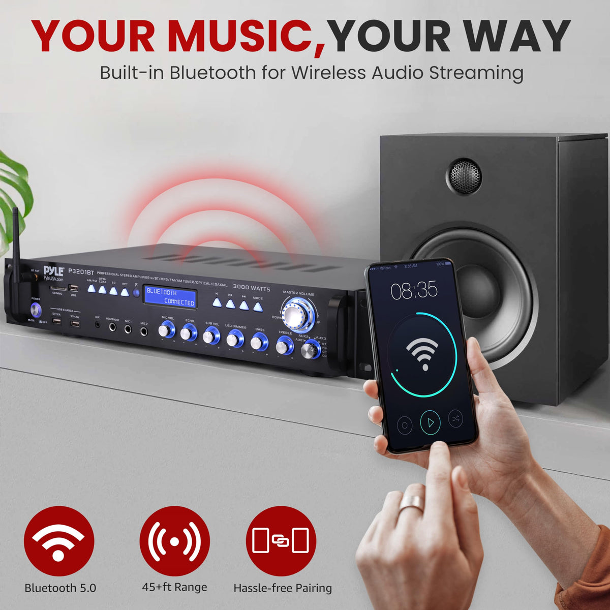 Pyle P3201BT Bluetooth streaming area for wireless music playback from phones.