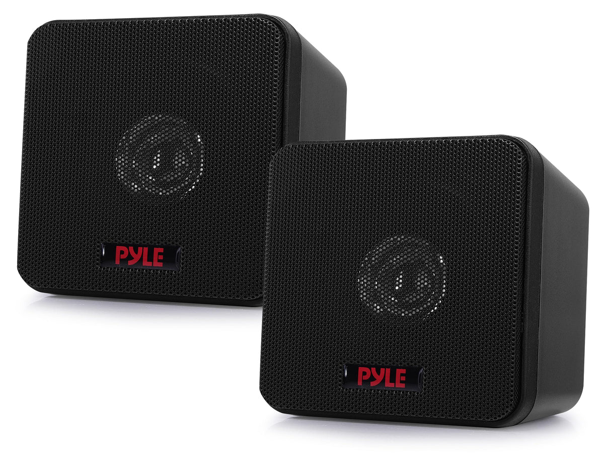 pyle front view of mini cube speaker showing compact design and clarity