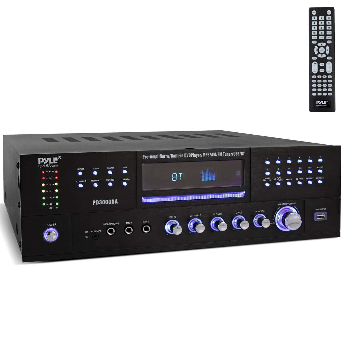 Pyle PD3000BA front-loading CD/DVD player for easy disc playback