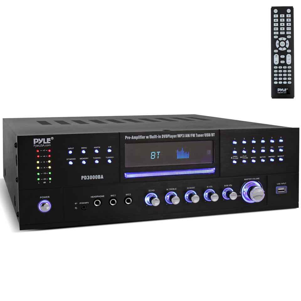 Pyle PD3000BA front-loading CD/DVD player for easy disc playback