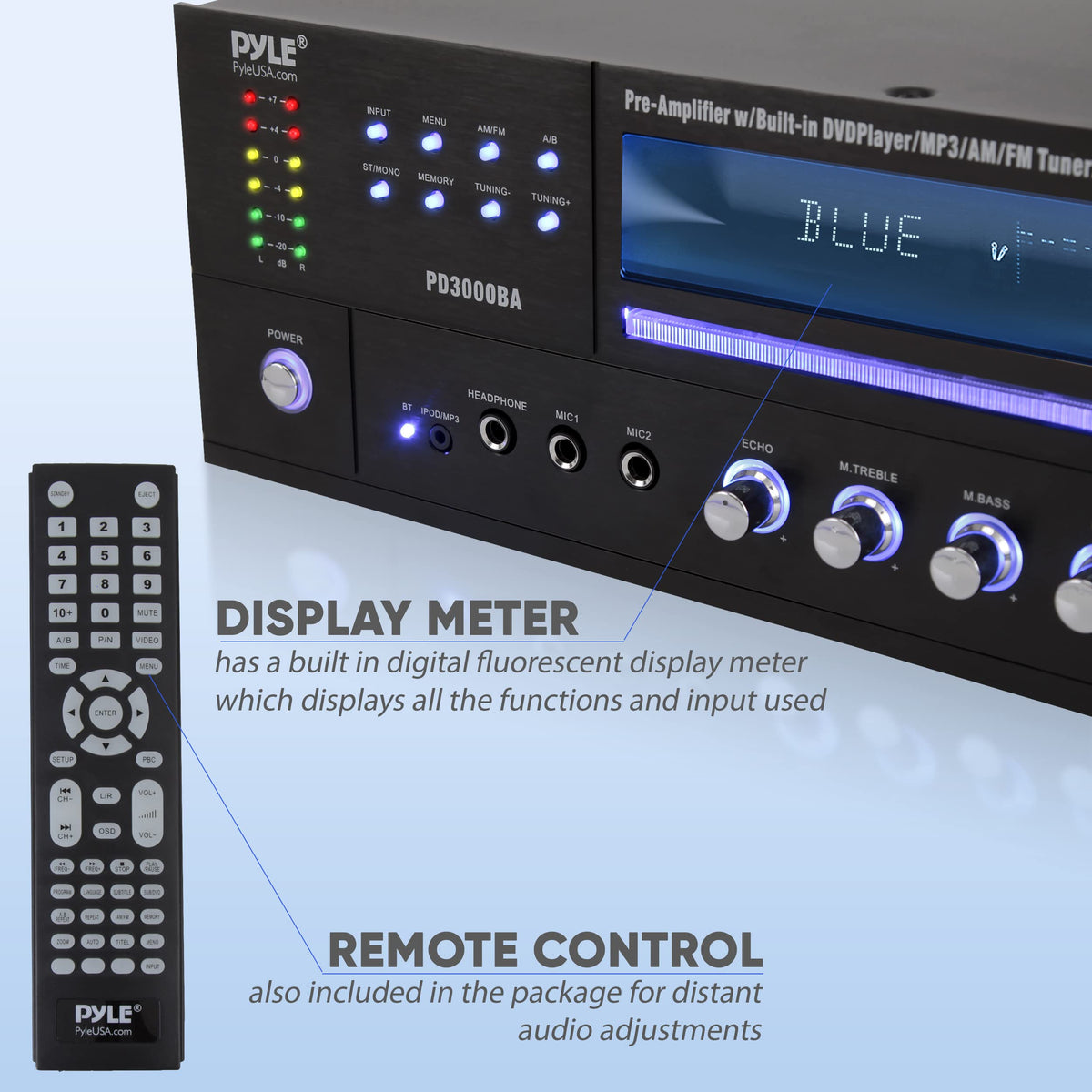 Pyle PD3000BA5 full connectivity supports TV, subwoofer, and media inputs.
