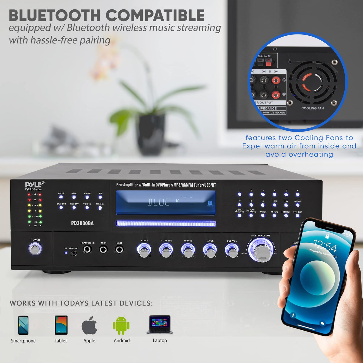 Pyle PD3000BA5 remote control for easy operation from across the room.
