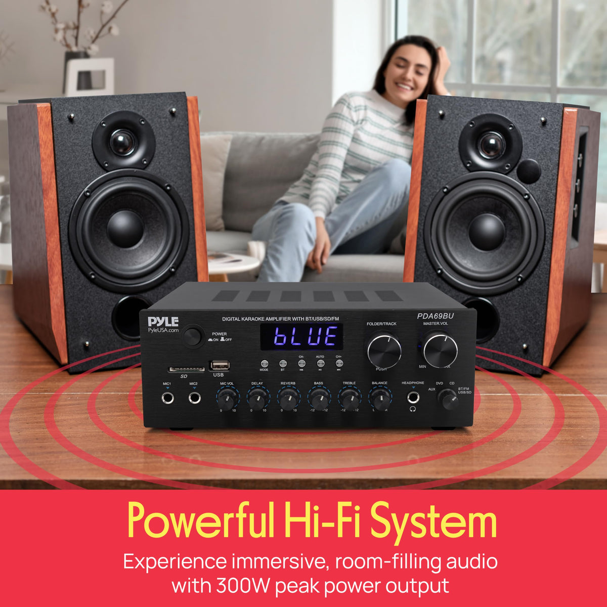 Pyle PDA69BU DSP presets simplify tone shaping for different rooms.