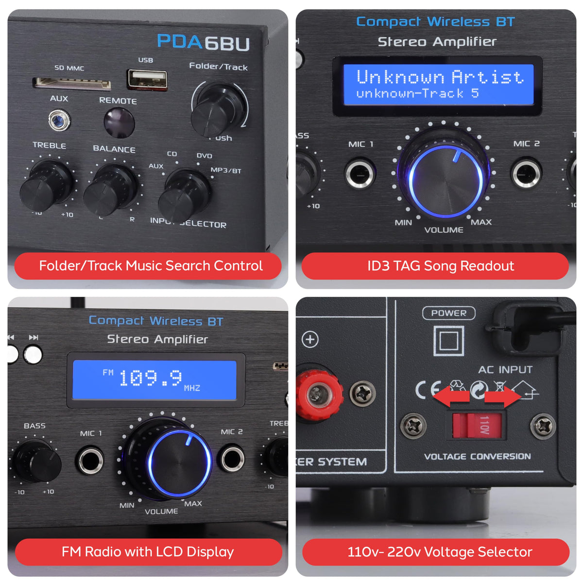 Pyle PDA6BU.7 dual-channel outputs deliver room-filling sound.