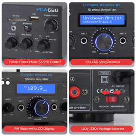 Pyle PDA6BU.7 dual-channel outputs deliver room-filling sound.