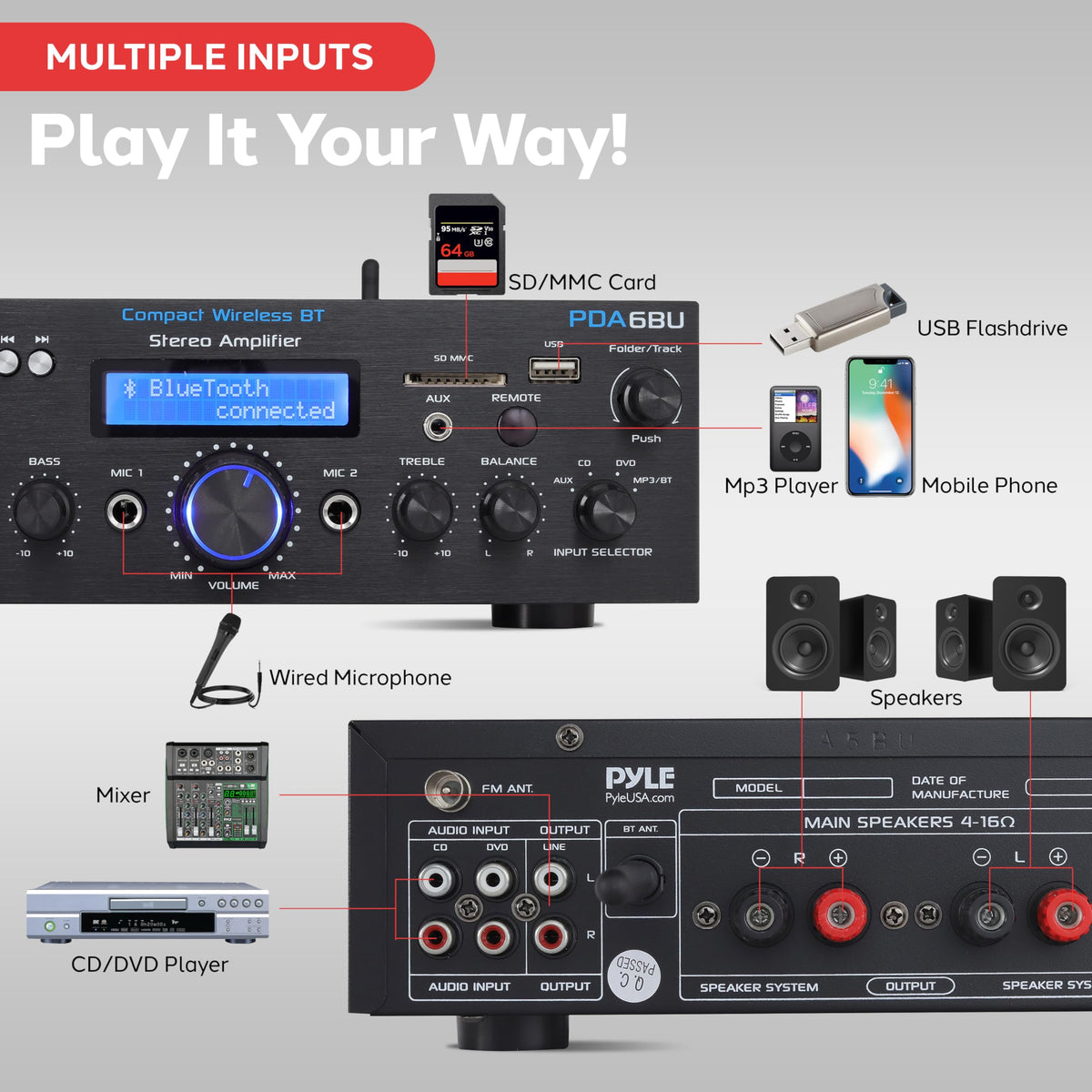 Pyle PDA6BU.7 remote control for easy setup from anywhere in the room.