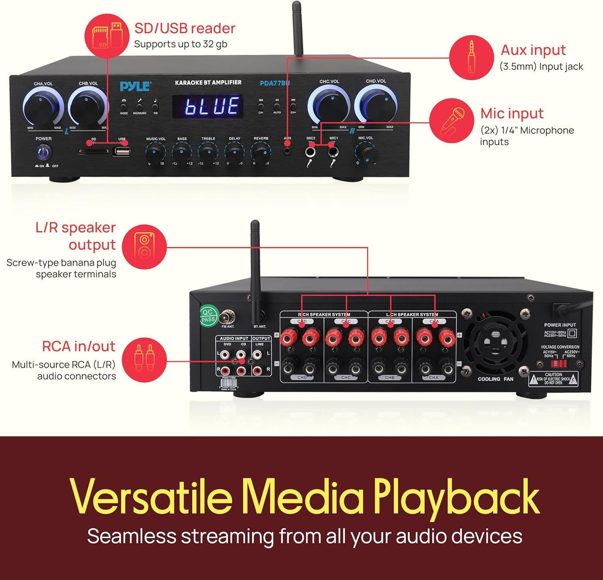 Pyle PDA77BU Bluetooth pairing scene enabling easy wireless music streaming.