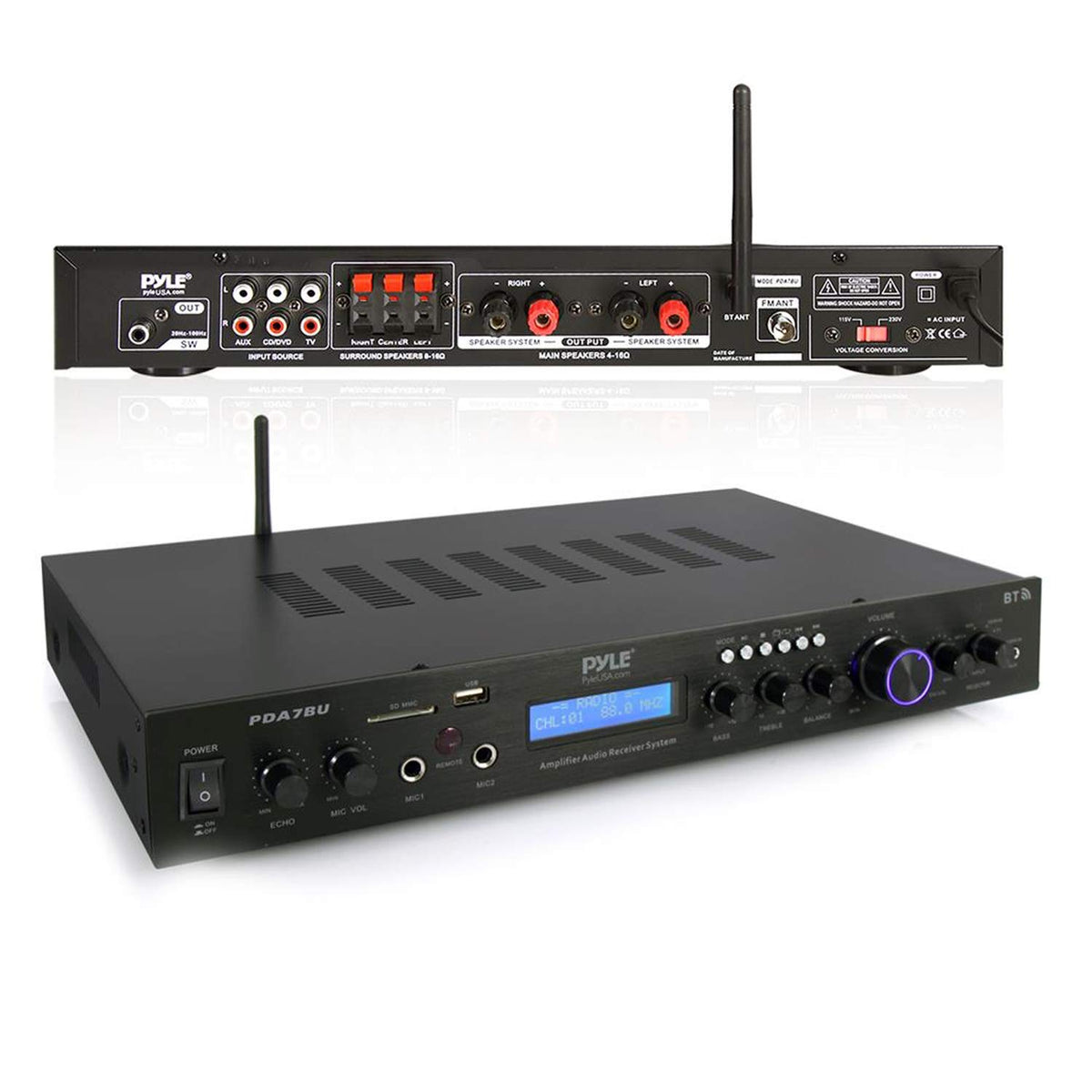 Pyle PDA7BU microphone inputs ready for home karaoke sessions