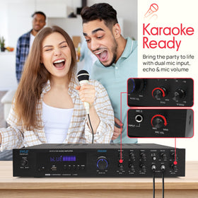 Pyle PDA8BU dual mic inputs ready for karaoke sessions