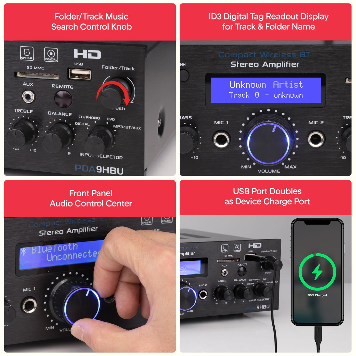 Pyle PDA9HBU FM radio with auto-scan and convenient presets.