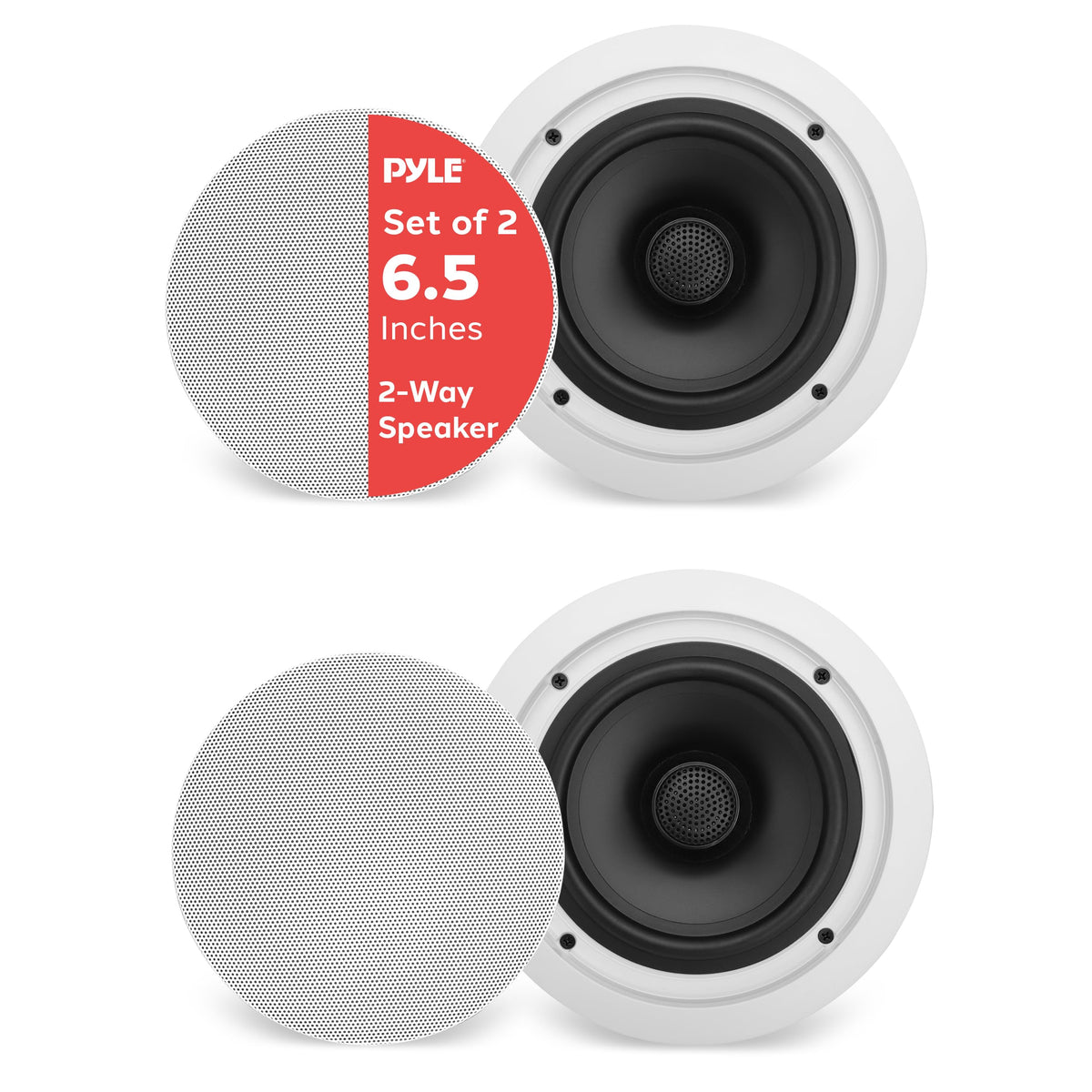Pyle PDIC60T front view ceiling speaker highlighting flush mount design for easy installation