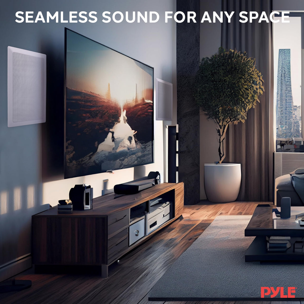 Pyle PDIW65 pair in living room demonstrating even room coverage benefit