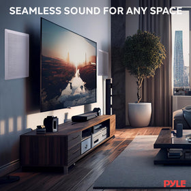 Pyle PDIW65 pair in living room demonstrating even room coverage benefit