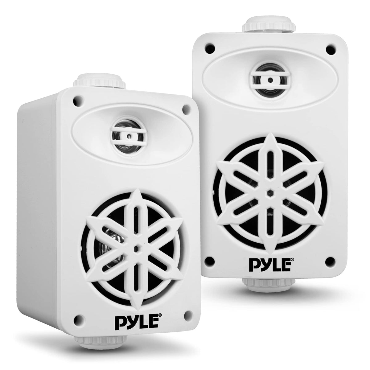Pyle PDWR35WT front view showing clean white waterproof housing and mounting bracket benefit: corrosion resistance