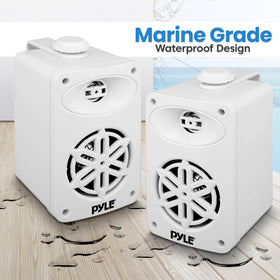 Pyle PDWR35WT installed on a boat rail showing marine placement benefit: splash-resistant audio outdoors