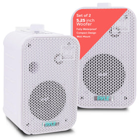 Pyle PDWR40W weatherproof speakers front view for outdoor listening and poolside ambiance