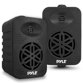 Pyle PDWR45BK dual outdoor speakers front view for deck use with clear sound.