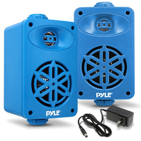 Pyle PDWRBT36BL front view showing compact waterproof speakers for outdoor use