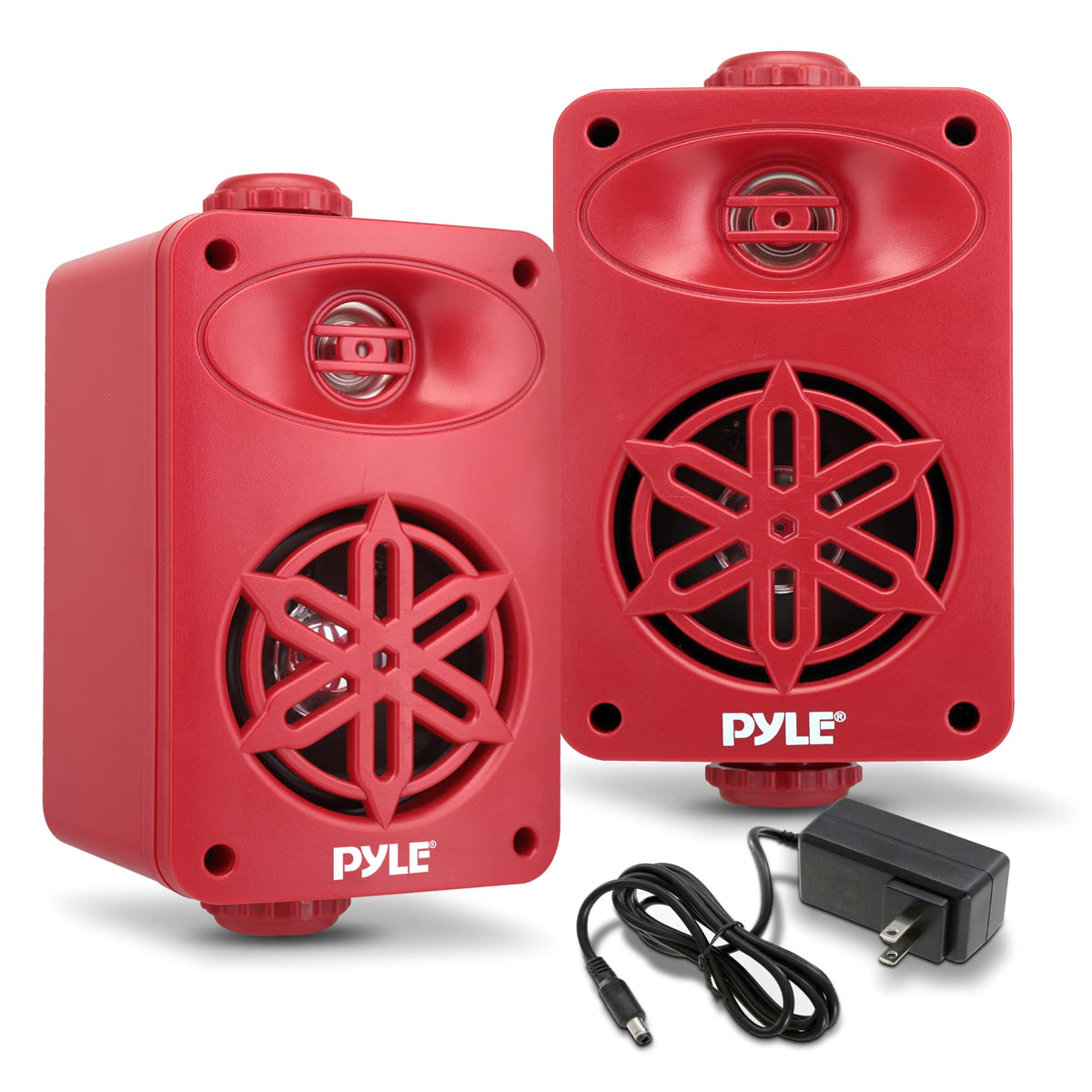 Pyle PDWRBT36RD outdoor speakers pair front view for patios and poolside entertainment