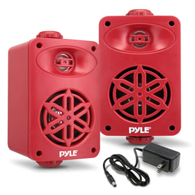Pyle PDWRBT36RD outdoor speakers pair front view for patios and poolside entertainment