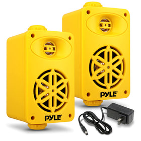 Pyle PDWRBT36YL front view showing grille and compact design, durable outdoor benefit