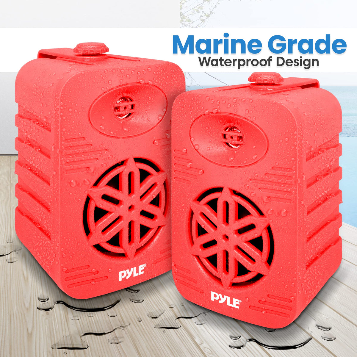 Pyle PDWRBT46RD 4-inch aluminum subwoofer detail for full-range sound outdoors.