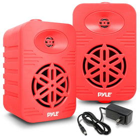 Pyle PDWRBT46RD pair front view with rugged waterproof exterior for outdoor listening.