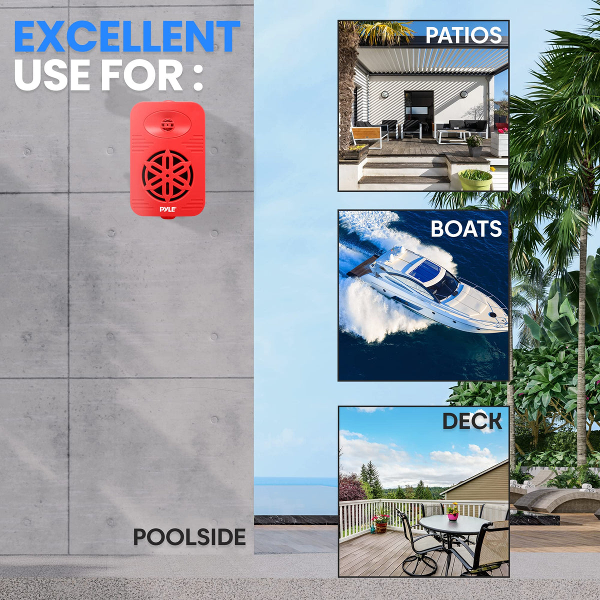 Pyle PDWRBT46RD quick-connect terminals for simple wiring outdoors.