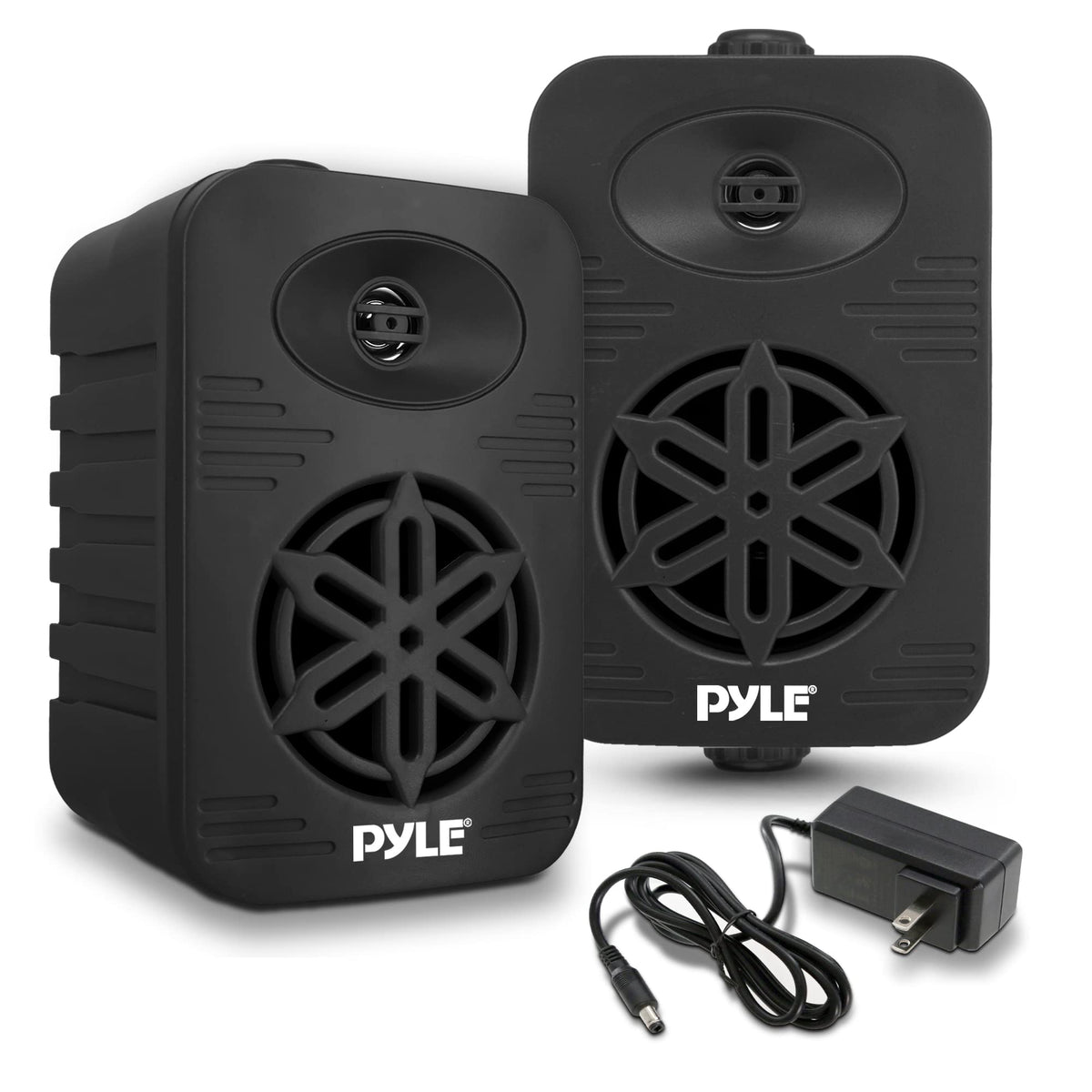 Pyle PDWRBT56BK front view showing grille and compact form, durable for outdoors