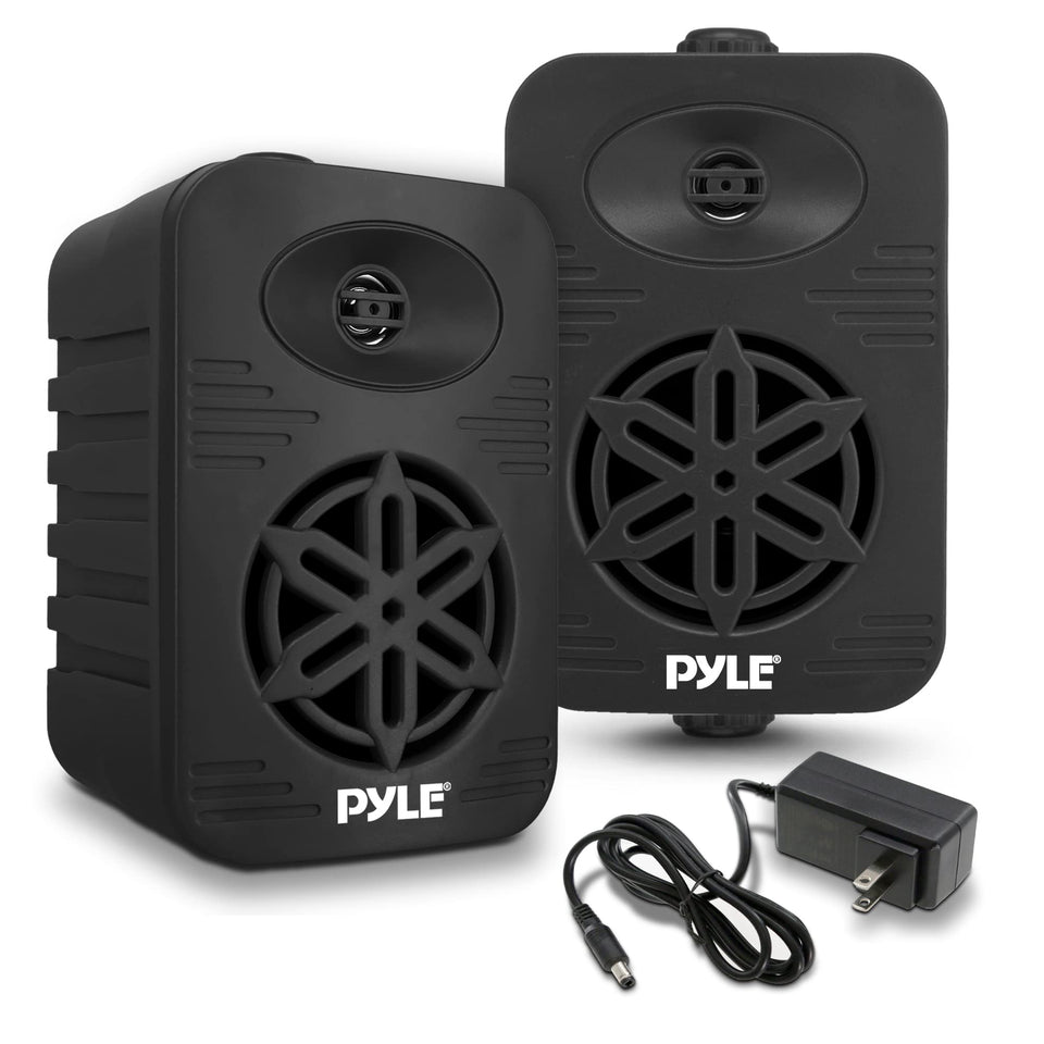 Pyle PDWRBT56BK front view showing grille and compact form, durable for outdoors