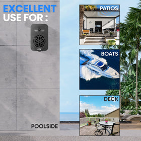 Pyle PDWRBT56BK playing by a pool showing lifestyle use and weather durability