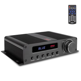 Pyle PFA540BT compact amplifier front panel with controls for easy listening setup.