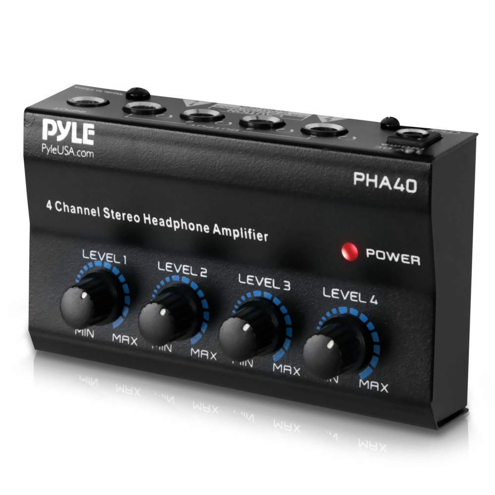 Pyle PHA40 four headphones output enables group monitoring in studio sessions