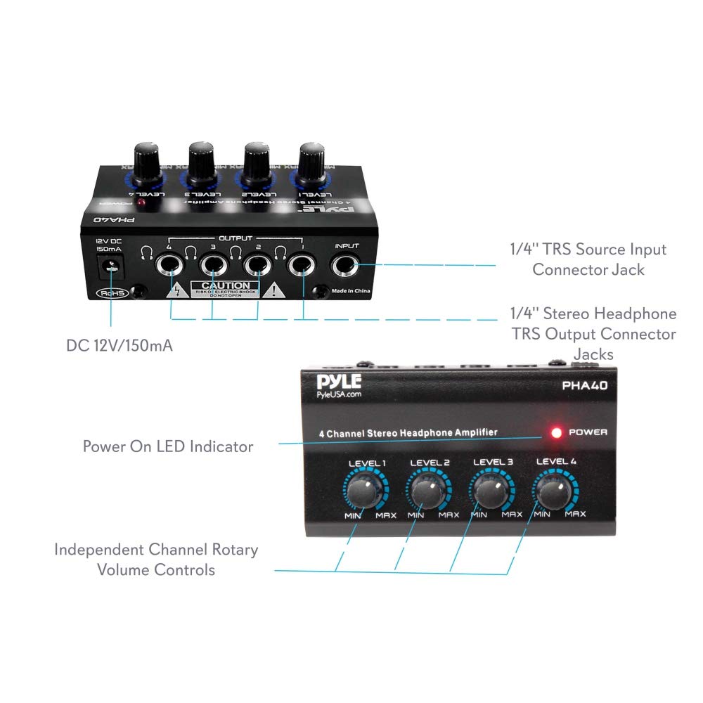 Pyle PHA40 independent volume knobs tailor sound for each listener during practice