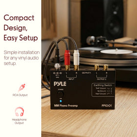 Pyle phono preamp grounding post reduces hum with selectable grounding modes