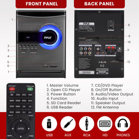 Pyle PHSKR24 bookshelf stereo with Bluetooth 5.0 and remote control.
