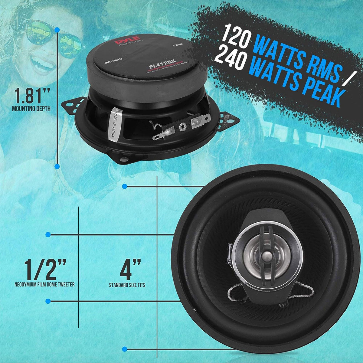 Pyle speaker cone and butyl rubber surround close-up highlighting durable construction