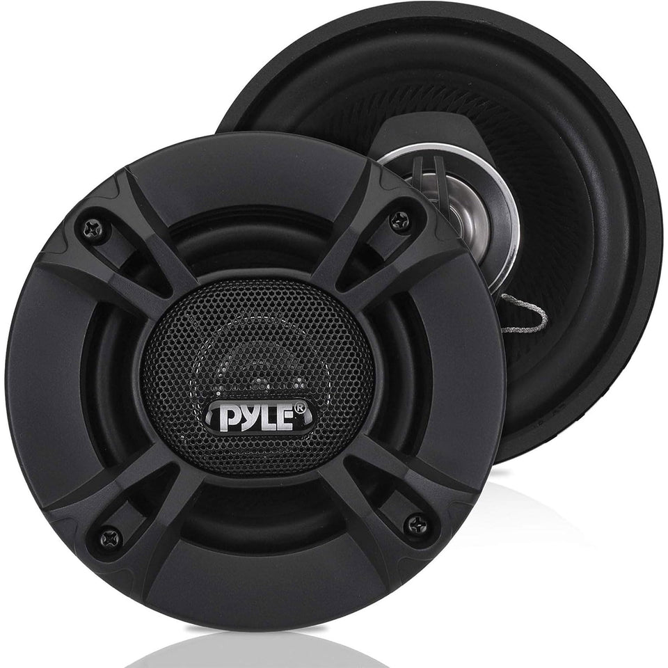 Pyle PL412BK front speaker view showing clean grille and mounting holes for easy replacement