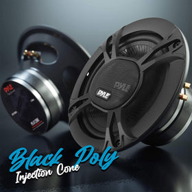 Unboxed Pyle speakers with included grills, screws and wiring for quick installation